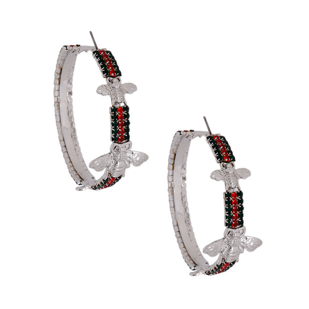 Silver Red and Green Bee Hoops