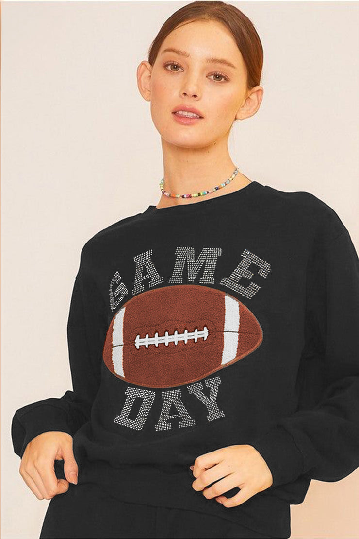 Black GAME DAY Rugby Football Graphic Pullover and Shorts Casual Outfit