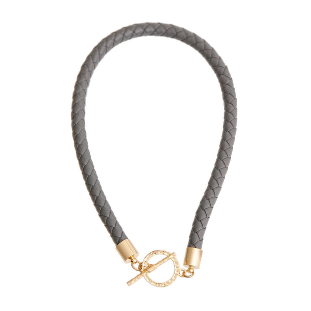 Gray Leather Braided Choker