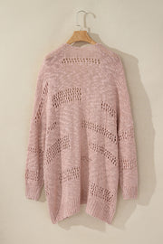 Pink Casual Hollowed Knit Dolman Sleeve Cardigan