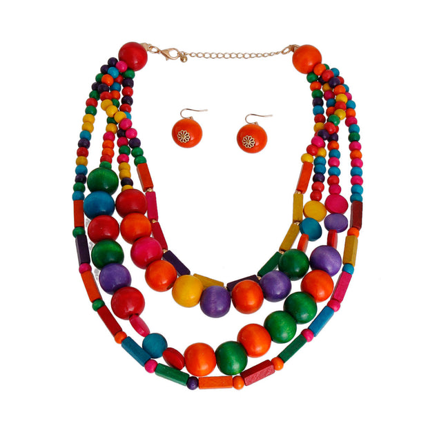 Rainbow Mixed Wooden Bead Necklace