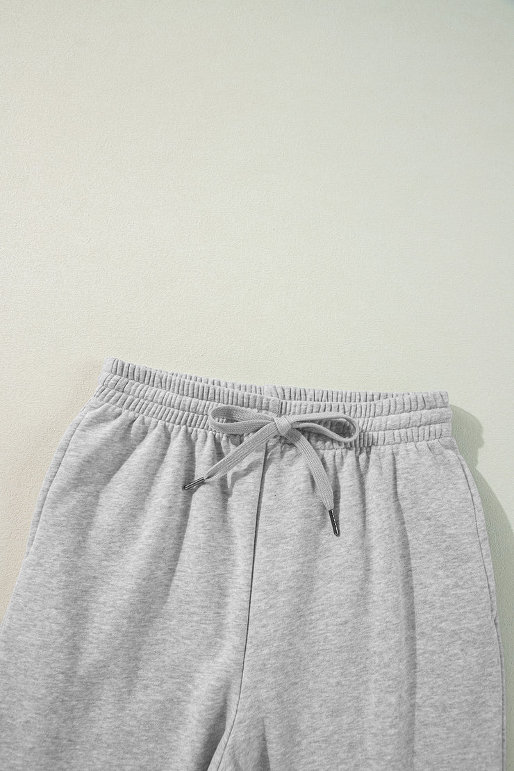 Light Grey Solid Color Fleece Lined Drawstring Waist Joggers