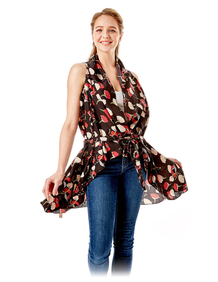 Black Floral Vest Cover Up