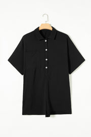 Black Half Button Collared Loose Romper