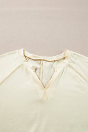 Apricot Exposed Stitching Notched Neckline Long Sleeve Top