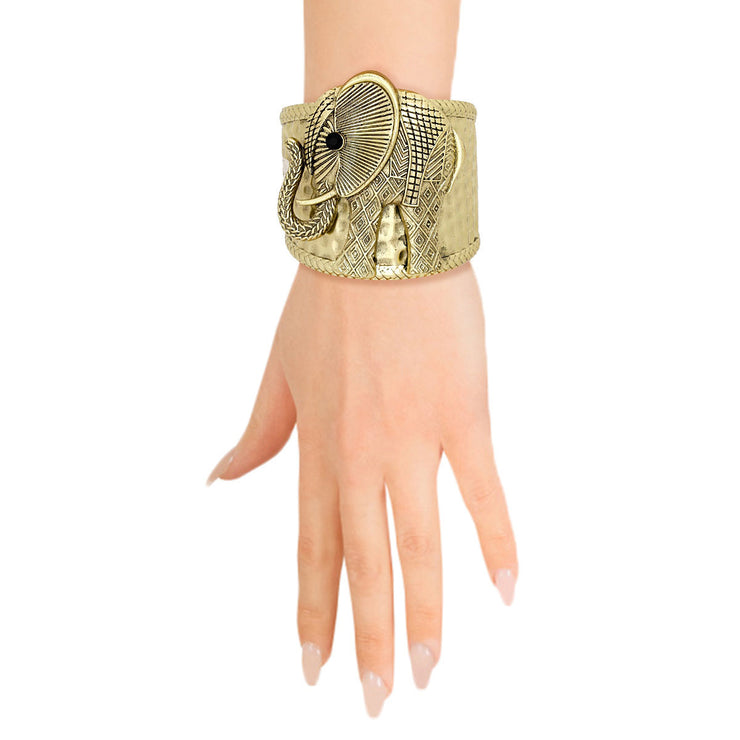 Cuff Burnished Gold Elephant Tribal Bracelet Women