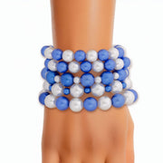 Azure Elegance: Blue and White Pearl Bracelet Set