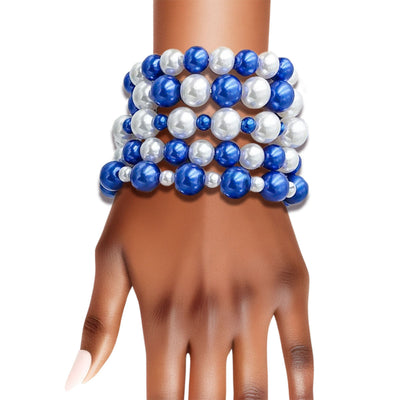 Azure Elegance: Blue and White Pearl Bracelet Set