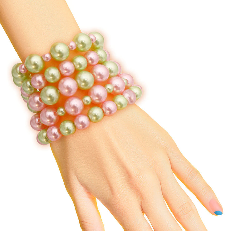 AKA Pink Green Pearl 5 Pc Bracelets