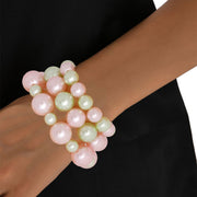 AKA Pink Green Pearls Stretch Bracelet Set