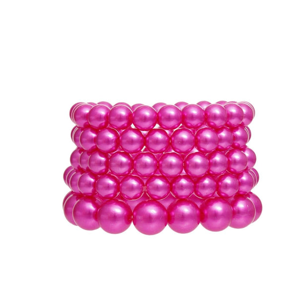 Pearl Bracelets Fuchsia 5 Pcs Set for Women