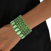 Tennis Bracelets Green Crystal Silver Set Women