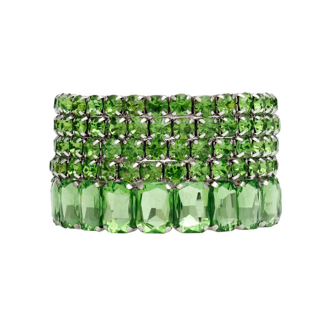 Tennis Bracelets Green Crystal Silver Set Women