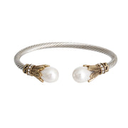 White Pearl Leaf Cable Bangle