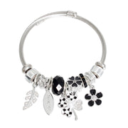 Silver Black Clover Cable Bangle