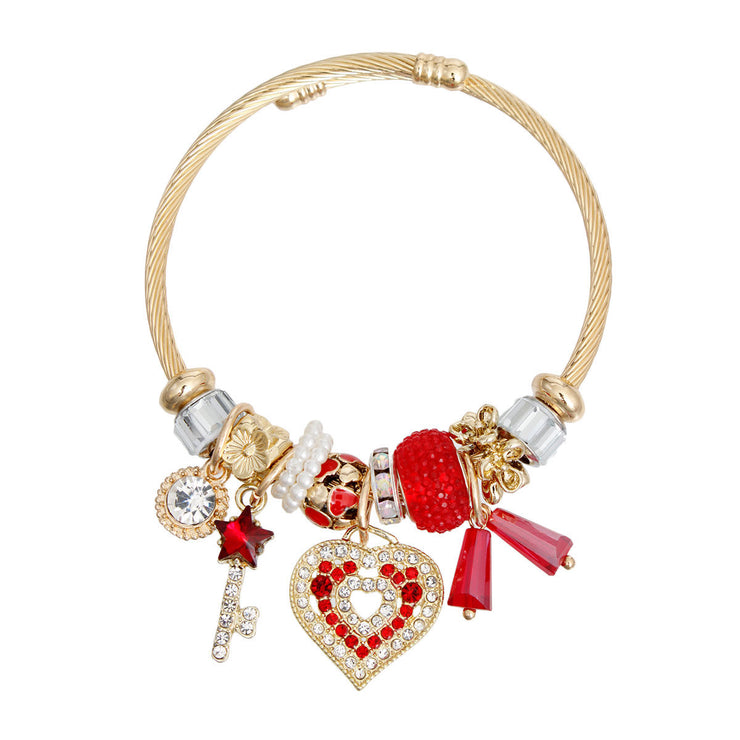 Cable Bangle Red Heart Gold Bracelet for Women