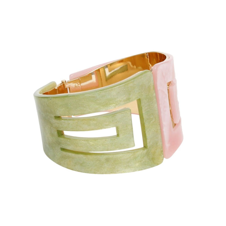 AKA Marbled Pink Green Art Deco Cuff Bracelet