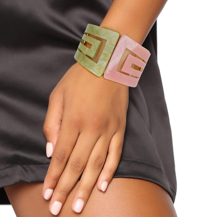 AKA Marbled Pink Green Art Deco Cuff Bracelet