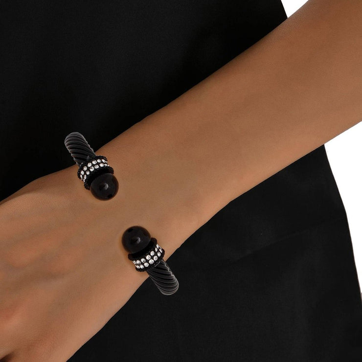 Bracelet Black Thick Cable Classic Pearl Bangle