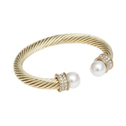 Bracelet Gold Thick Cable Classic Pearl Bangle