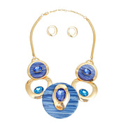 Necklace Gold Blue Circular Bib for Women