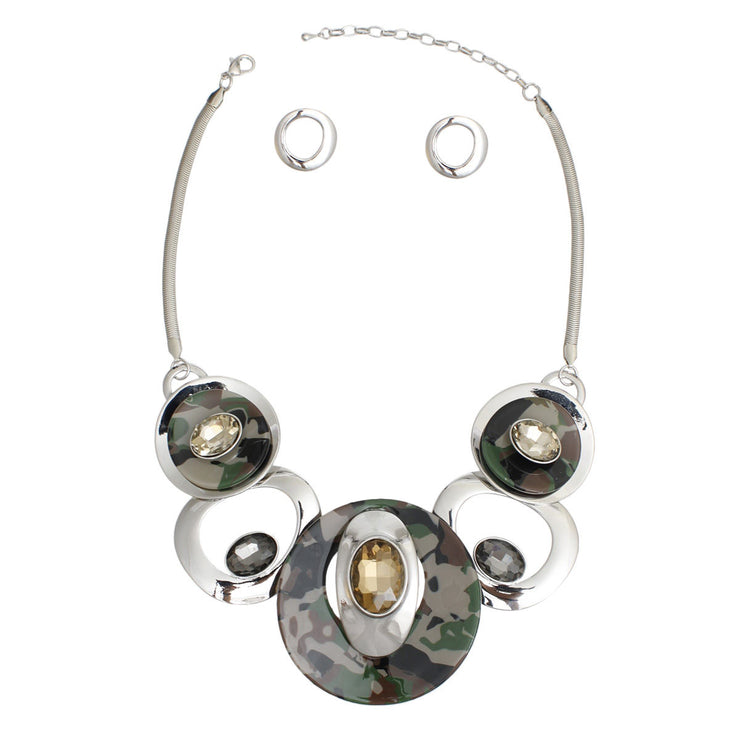 Necklace Silver Camo Circular Bib for Women