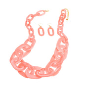 Necklace Retro Long Marbled Pink Set for Women