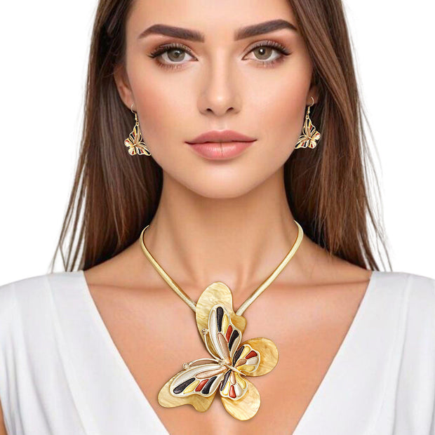 Necklace Brown Butterfly 3D Pendant Set for Women