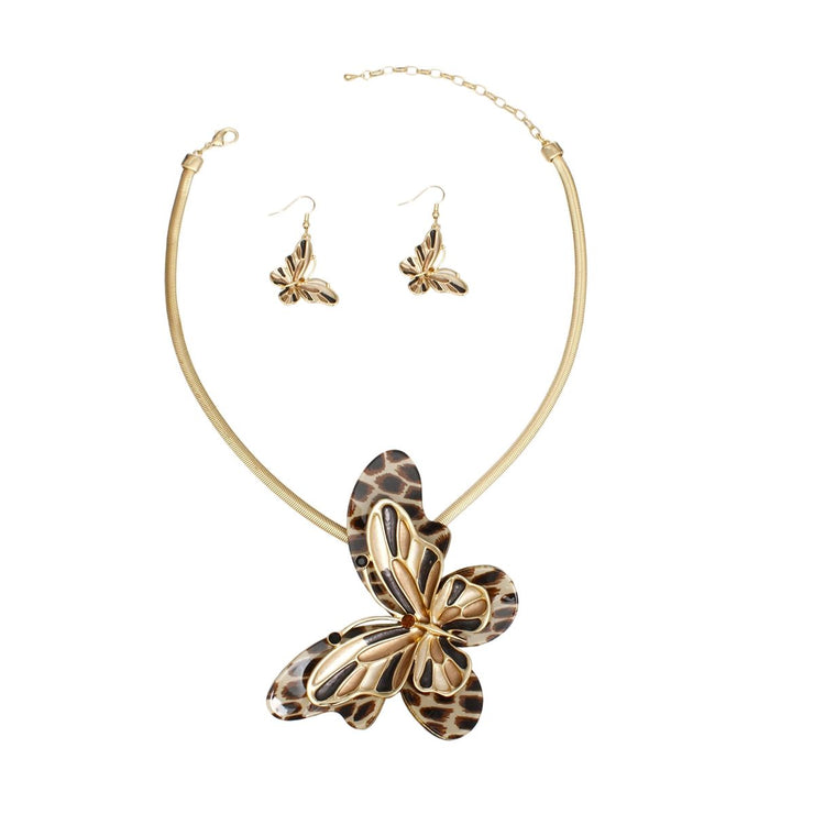 Necklace Leopard Butterfly 3D Pendant Set Women