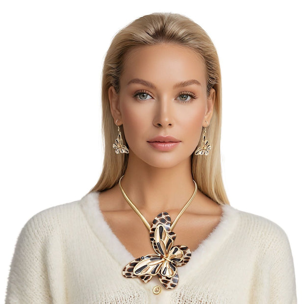 Necklace Leopard Butterfly 3D Pendant Set Women