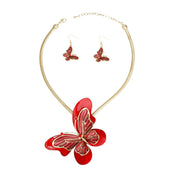 Necklace Red Butterfly 3D Pendant Set Women