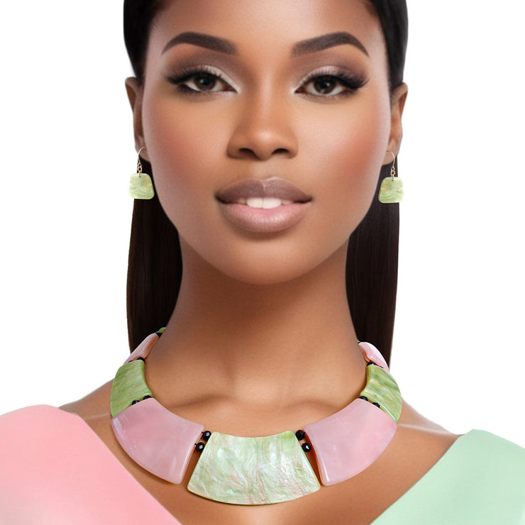 AKA Necklace Pink Green Plate Collar for Women