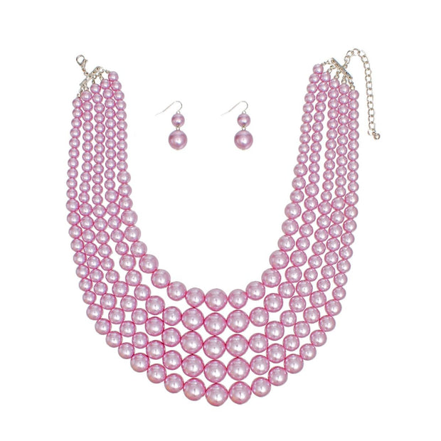 Pearl Necklace Lavender 5 Strand Set for Women