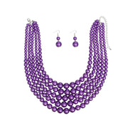 Pearl Necklace Purple 5 Strand Set for Women