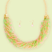 Necklace Pink Green Mixed 34 Strand Set for Women