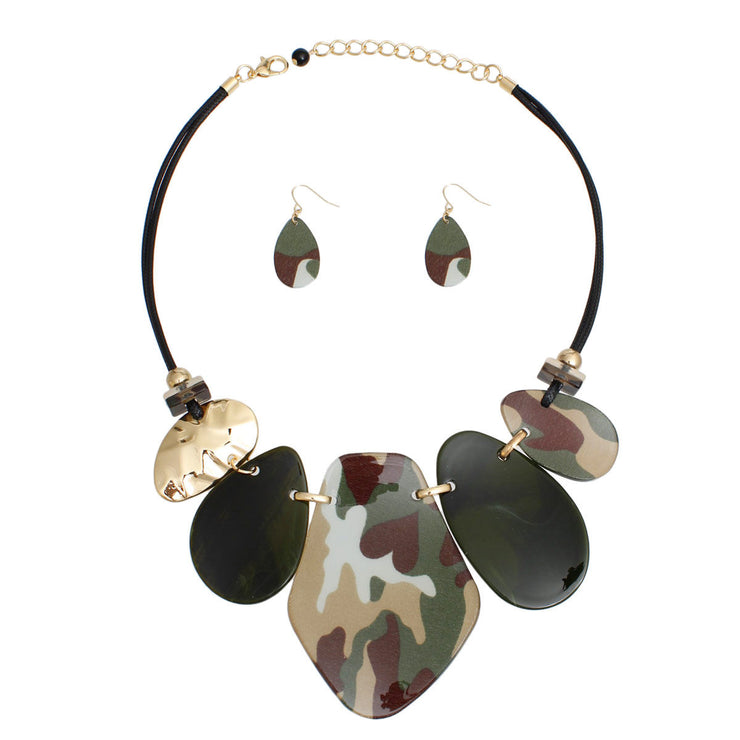 Necklace Camo Green Bib Set for Women