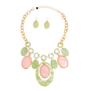 AKA Necklace Pink Green Oval Swirl Set for Women