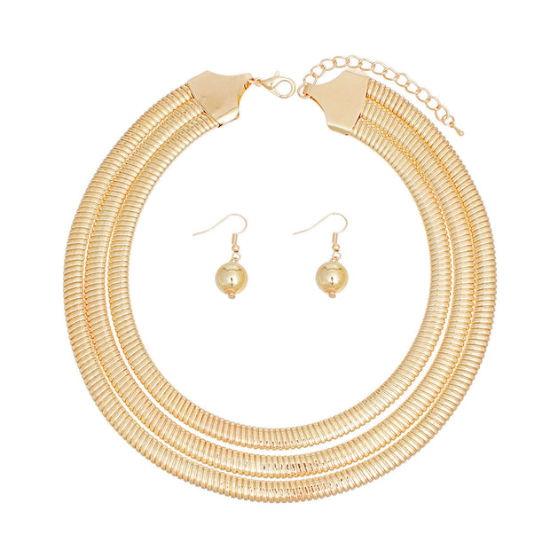 Choker Necklace Gold Triple Omega Set for Women