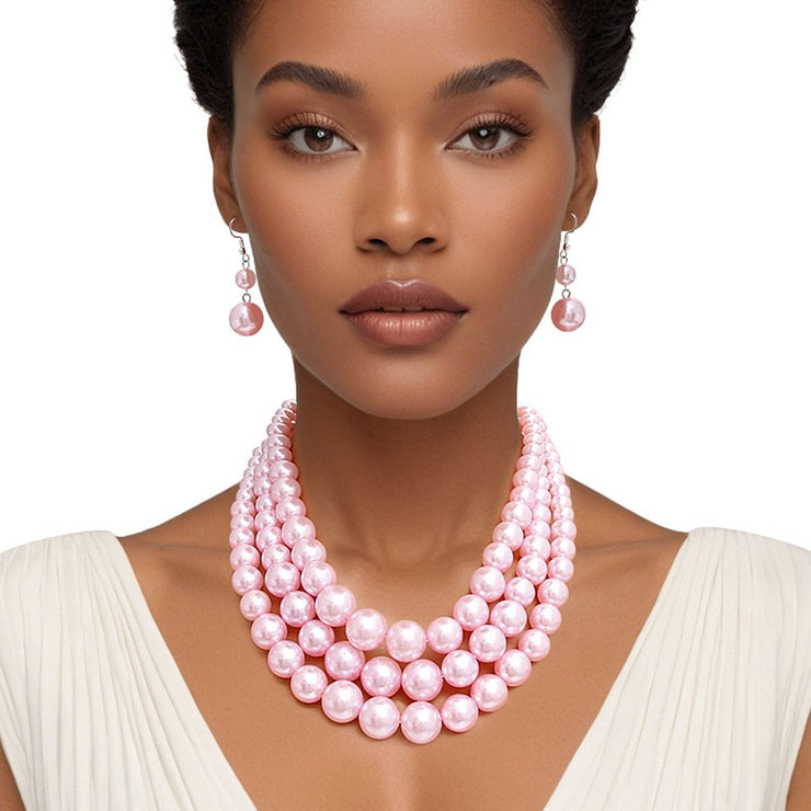 Pearl Necklace Pretty in Pink 3 Strand Set Women