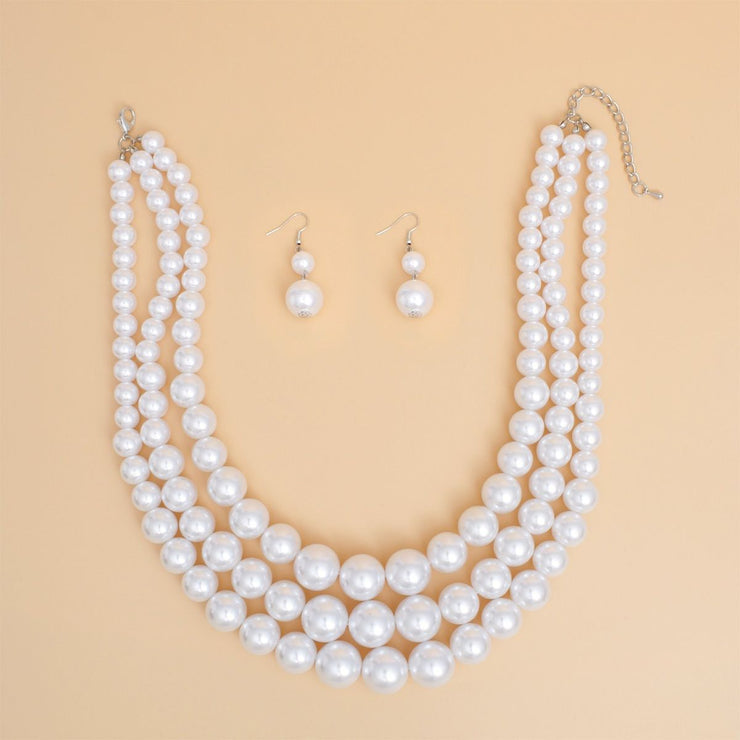 Pearl Necklace White 3 Strand Set for Women