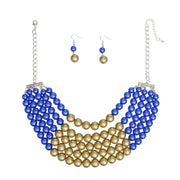 SGRHO Blue Matte Gold 5 Row Pearl Set Women