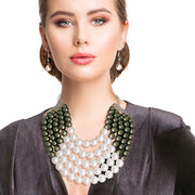 Olive and Cream Pearl 5 Row Necklace