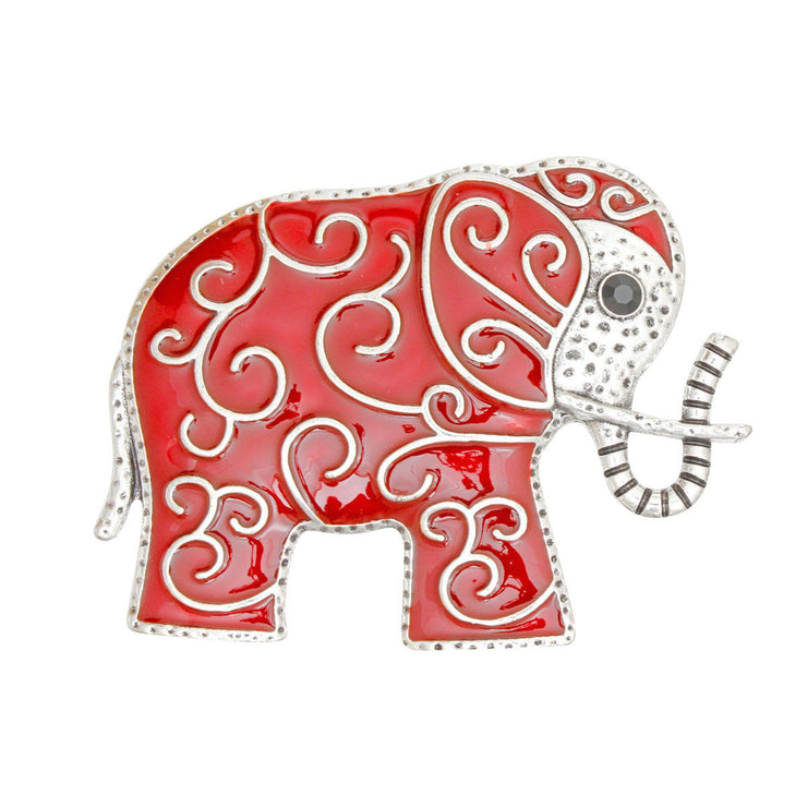 DST Brooch Red Swirled Tribal Elephant Pin