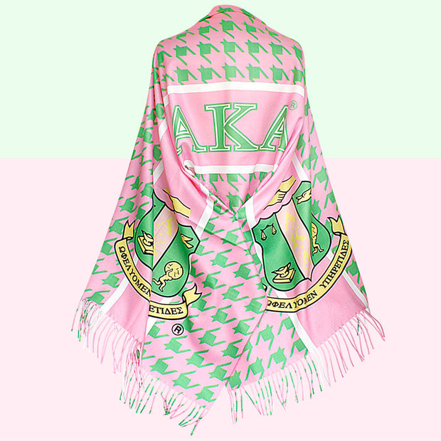 AKA Pink Green Houndstooth Fashion Shawl Scarf