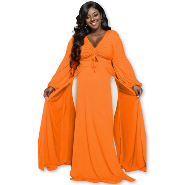 2XL Bright Orange Sexy Slit Dress