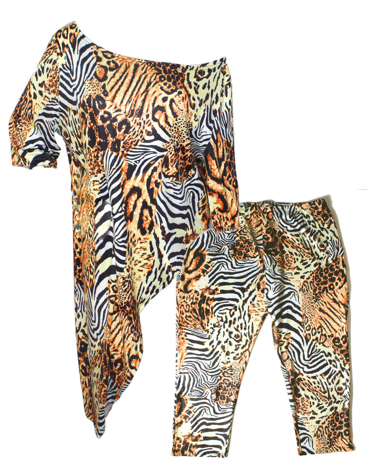 4XL Animal Print Tunic Set