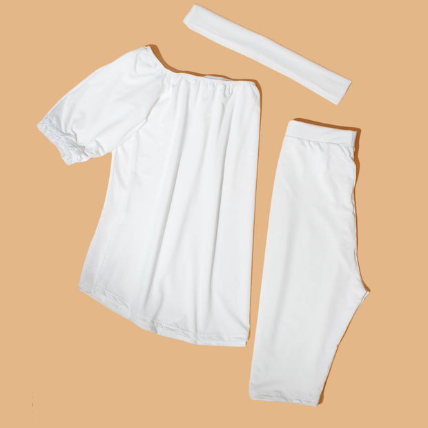 5XL White Off-Shoulder Shorts Set