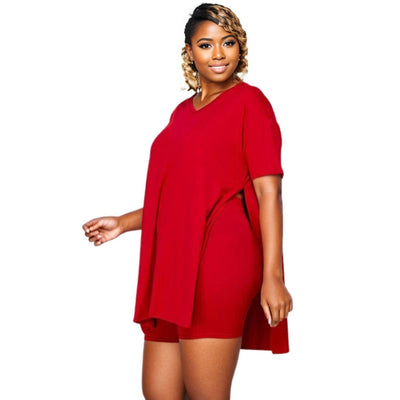 5XL Red V Neck Shorts Set