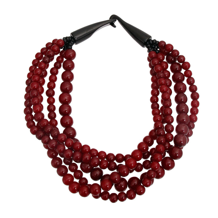 Burgundy Bead Buffalo Horn Hook Necklace