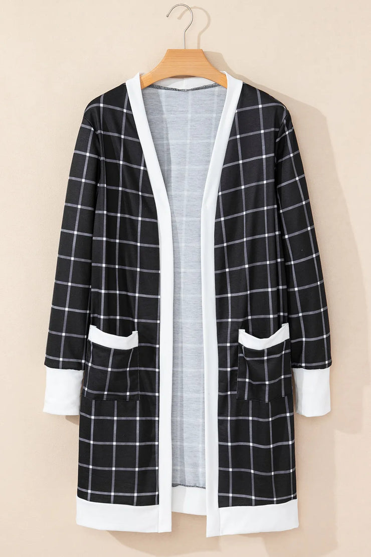 Plaid Open Front Long Sleeve Cover Up